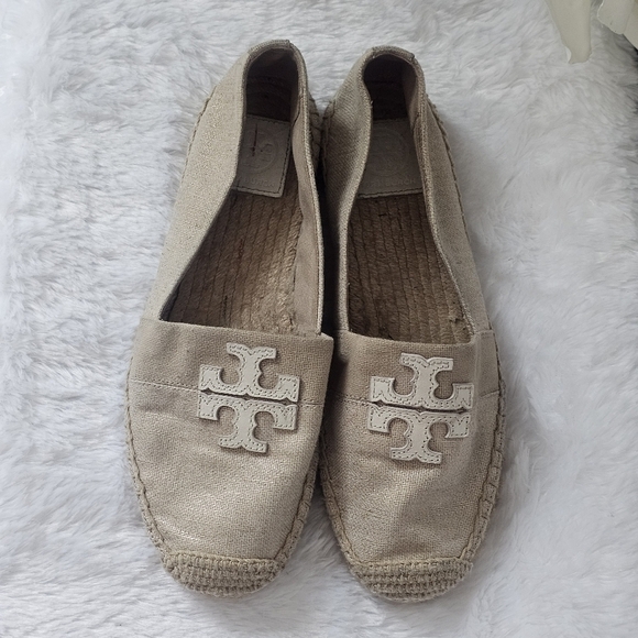 TORY BURCH Weston Flat Espadrille Canvas Slip-On Leather Logo - Picture 3 of 9